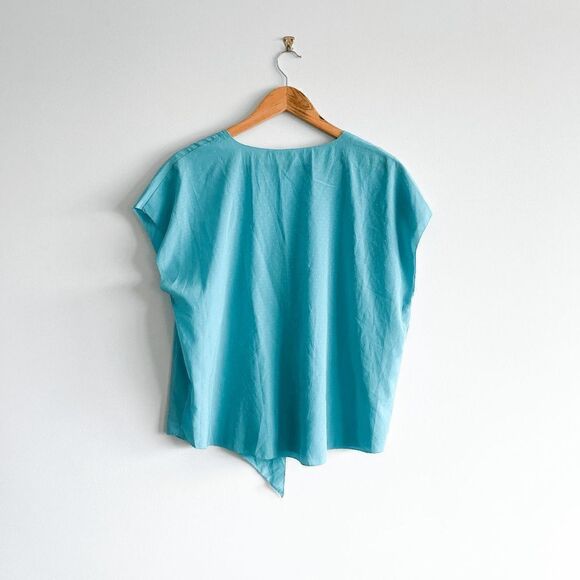 Rachel Roy Womens Blouse Cropped Short Sleeve Sky Blue Large - Picture 2 of 6